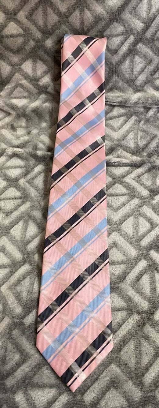 Bergamo New York Plaid Necktie Pink Blue Silk Tie